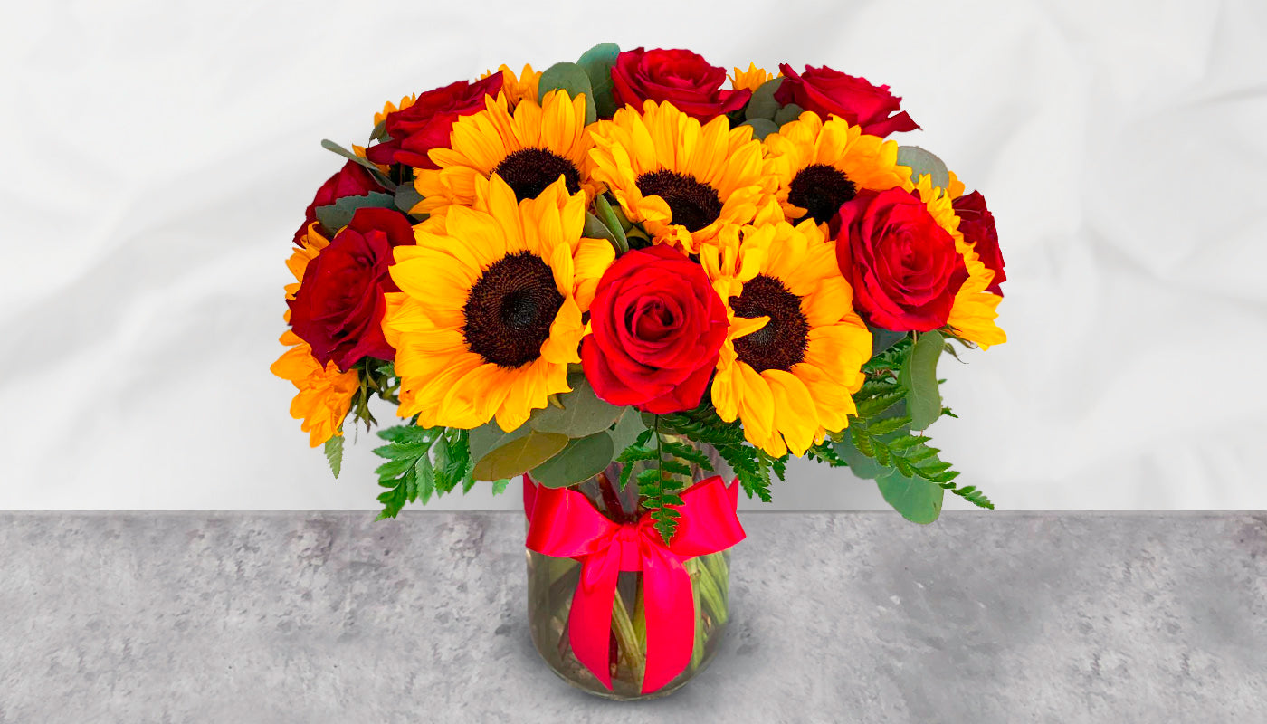 Roses and Sunflowers in Vase