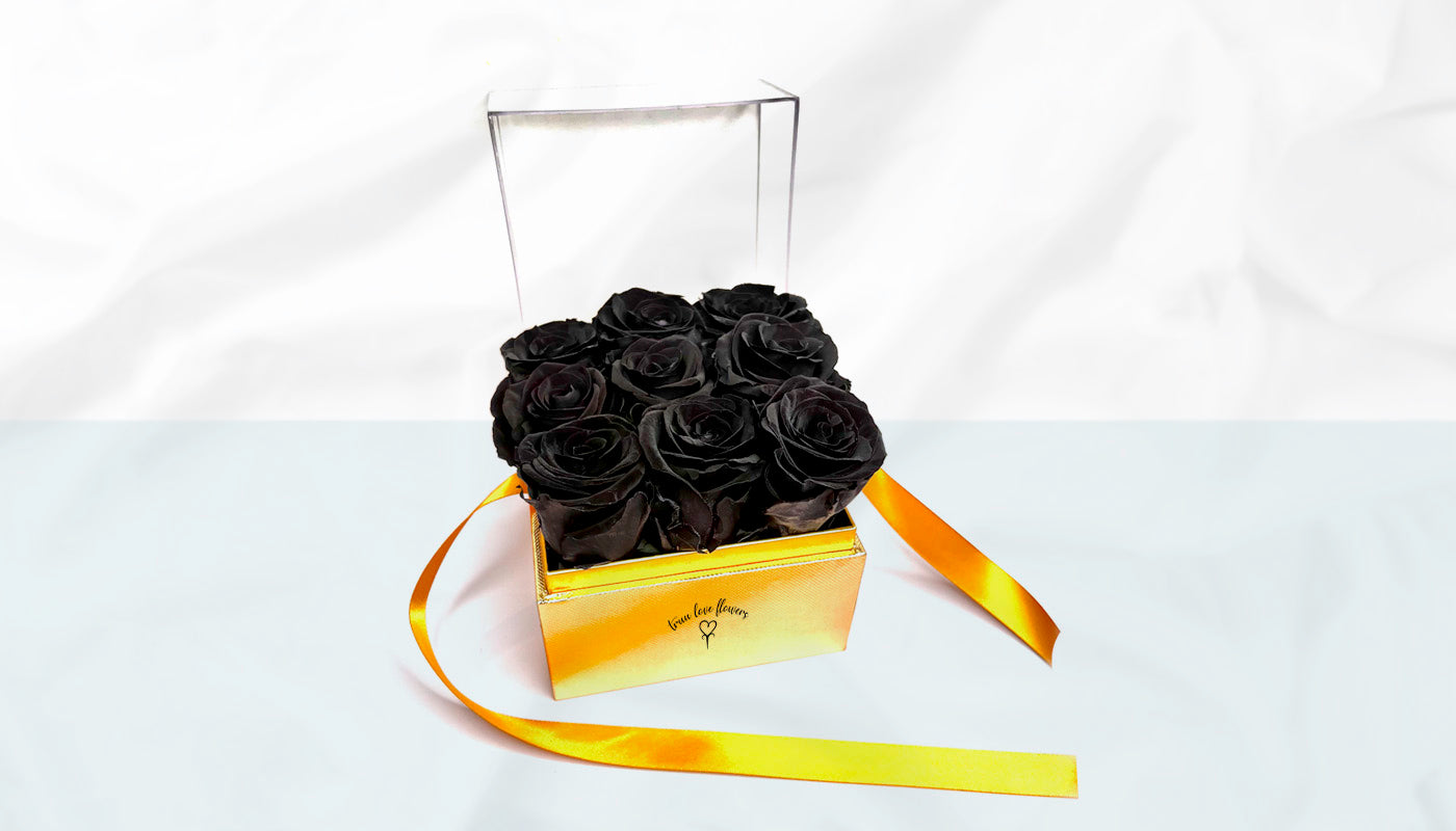 9 Eternal Roses in gold square box