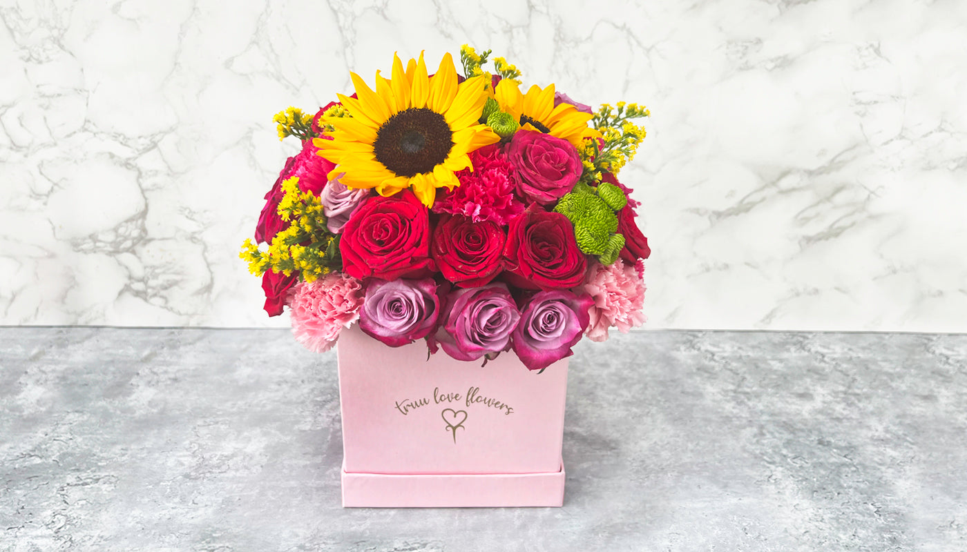Big Marble Square Box with Mix of Flowers