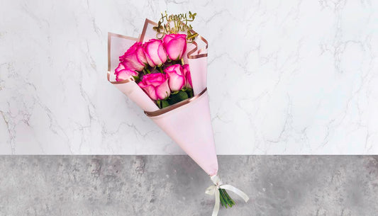 8 Roses floral paper bunch with topper