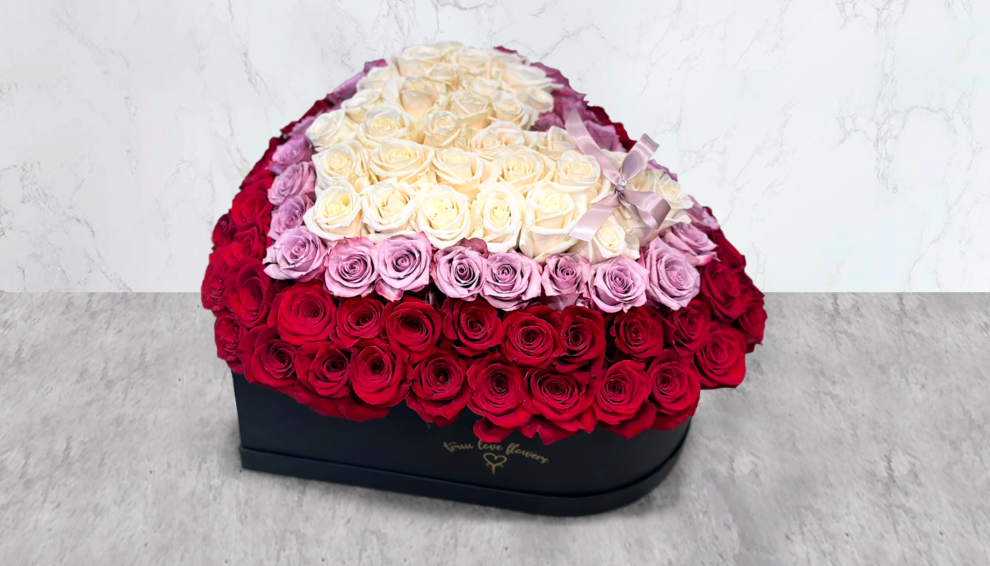100 Roses pink heart box