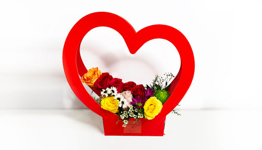 Red Heart Shape Box with flowers ~ Caja roja en forma de corazon con flores