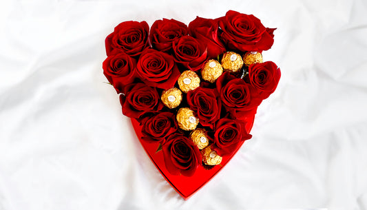 Red roses with heart shape box