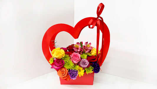 Red HeartShape Box with flower mix