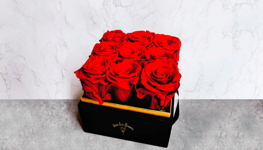 9 Eternal Roses in black square box