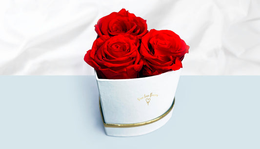 3 Roses in a heart shape box