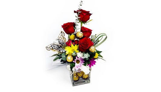 Glass Base roses arrangement ~ Base de vidrio con flores