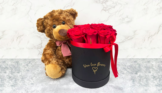 15 Roses & Teddy Bear in Boxes