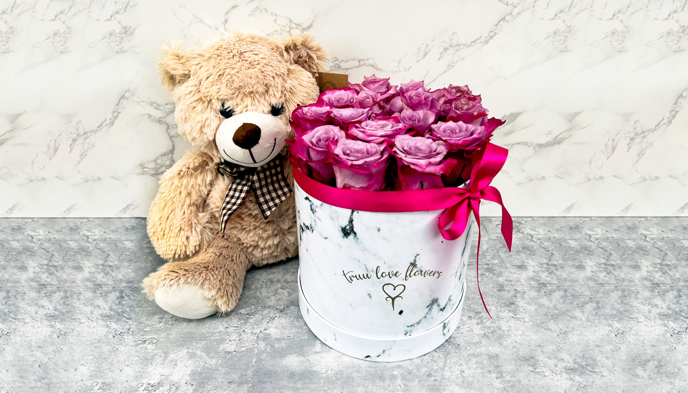 15 Roses & Teddy Bear in Boxes