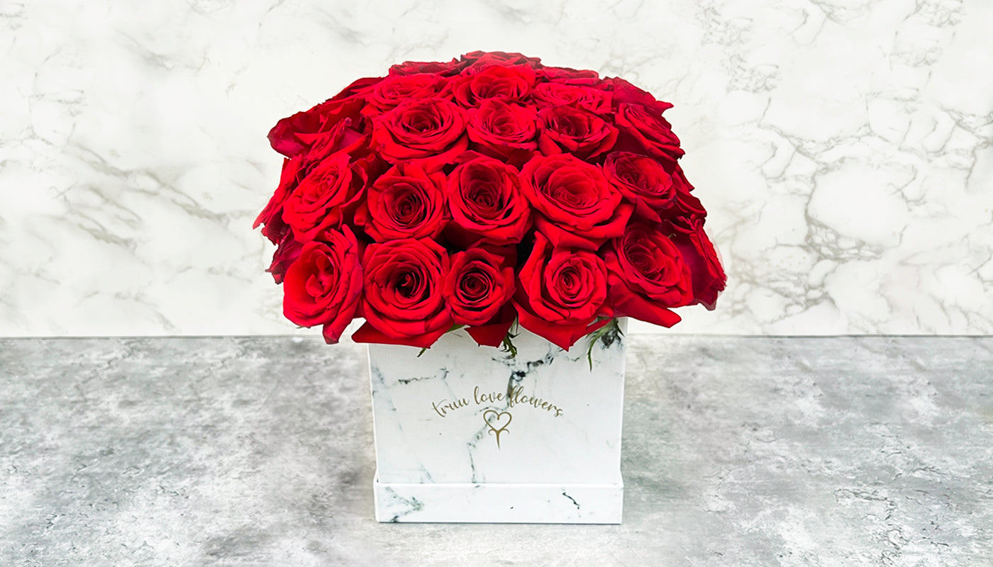 Big Pink Square Box & 50 Roses