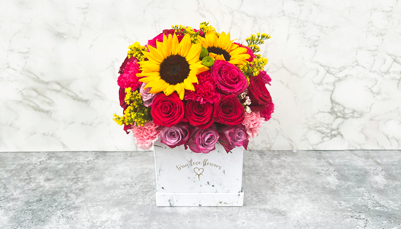 Big Marble Square Box with Mix of Flowers