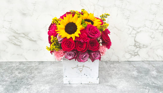 Big Marble Square Box with Mix of Flowers