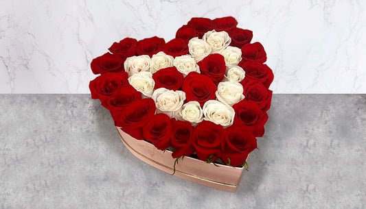 Heart-Box Red & White Roses