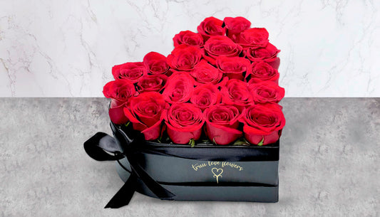 Black Box with Red Roses & Ribbon