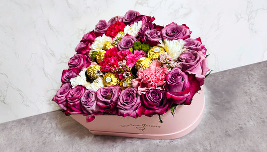 lovely pink heart box with flowers&ferreros