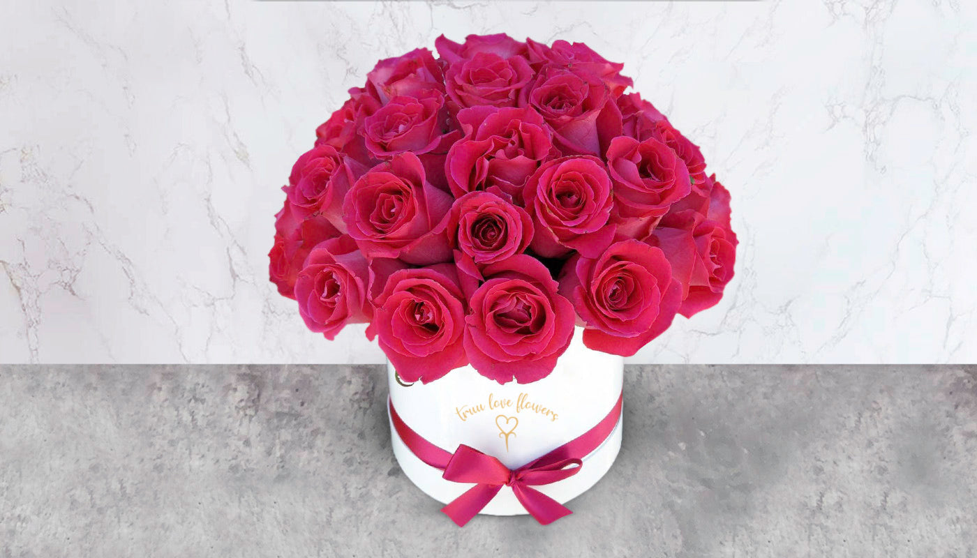 Pink Roses in White Box