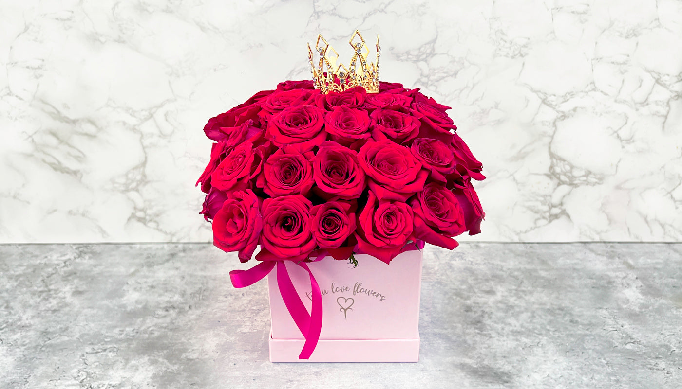 Big Pink Square Box & 50 Roses