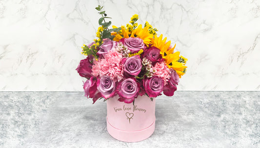 Pink Round Box Mix Flowers 5x5