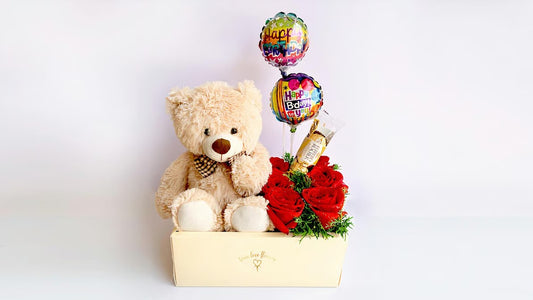 Teddy bear & Roses in box