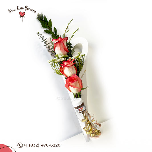 3 Roses Flower bunch with mini nutella ~ Ramillete 3 Rosas con mini nutella